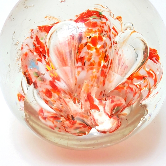 Glass Blown Paperweight Handmade Medium Orange White Swirl Unique Bubble… - Picture 9 of 11